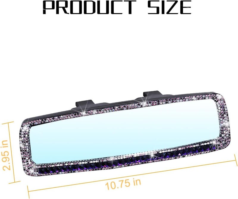 Osilly Bling Car Rearview Mirror, Decorations Rear View Mirror with Crystal Rhinestones & Diamonds, Car Interior Trim Accessories, Clip-on & HD Glass, Sparkly Gift (Purple) - Image 2
